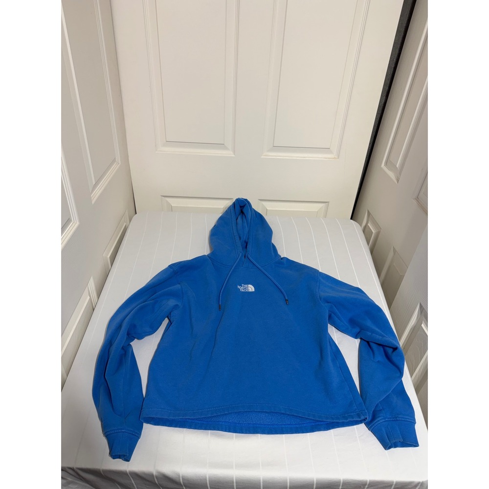 The North Face Womens Blue Cropped‎ Pullover Hoodie Logo Sweatshirt Size M